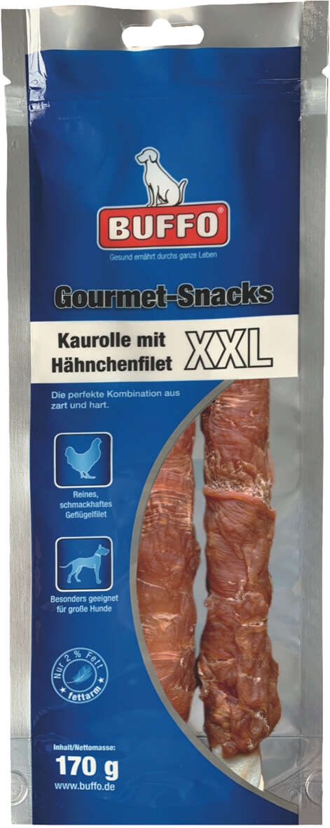 BUFFO Hundeleckerli Gourmet-Snacks Hähnchenfilets mit Kaurolle XXL